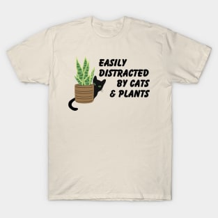 Lispe Eastily Distracted by Cats and Plants Cat Lover Gardener T-Shirt